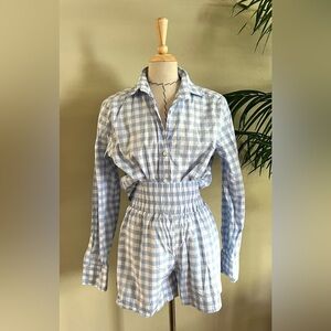 Hill House Blue Gingham Button Down Shirt and High Waisted Shorts Set | Size S